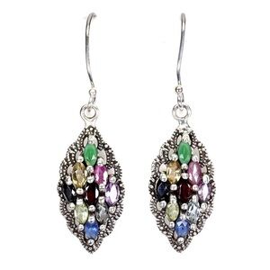 Elegant Rare all Natural Multi Marquise Gemstone Earrings in 925 Sterling Silver